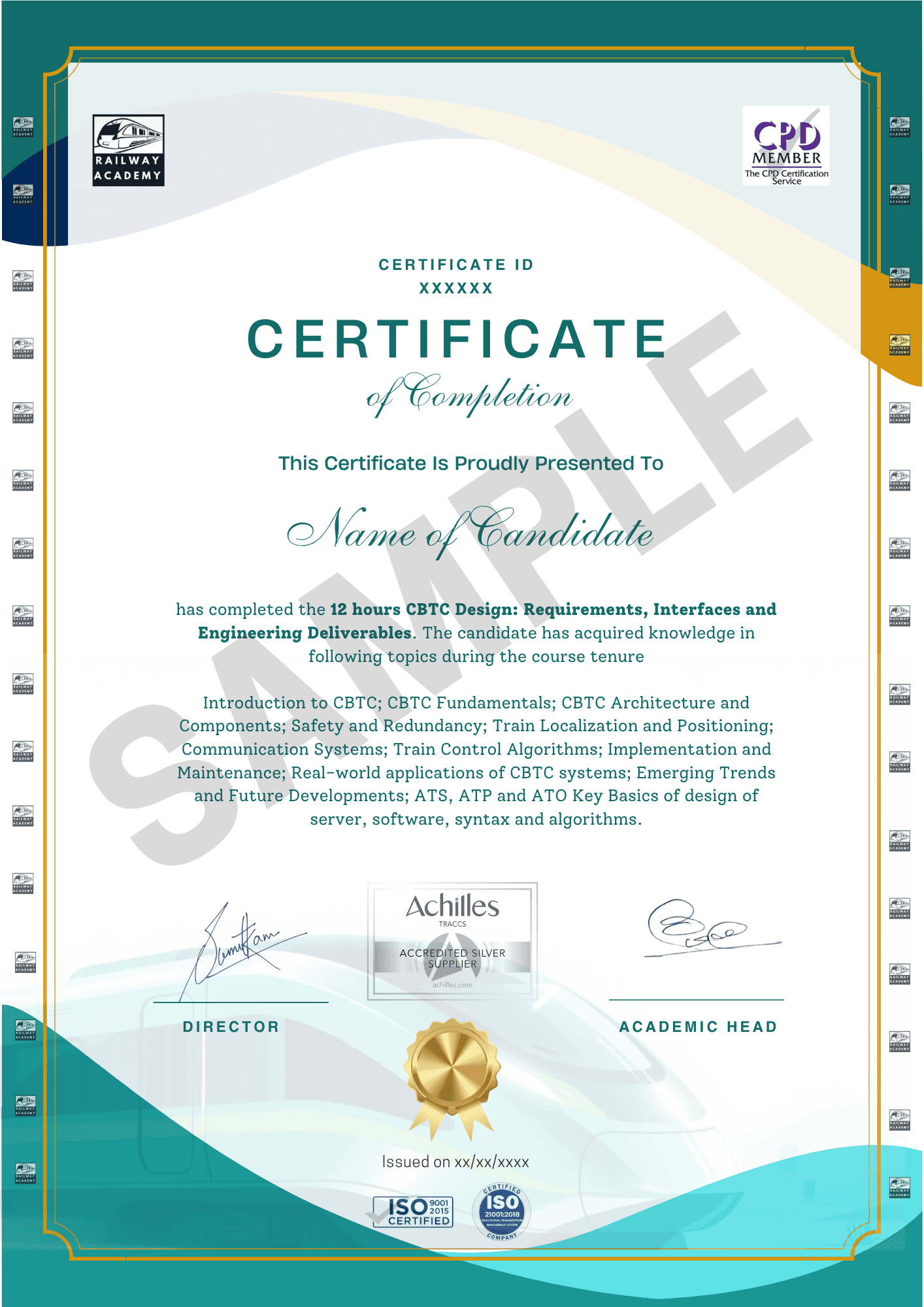 Sample certificate for the self-paced course