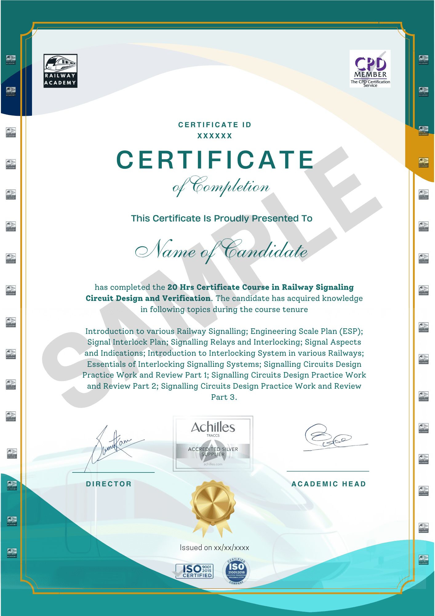 Sample certificate for the self-paced course