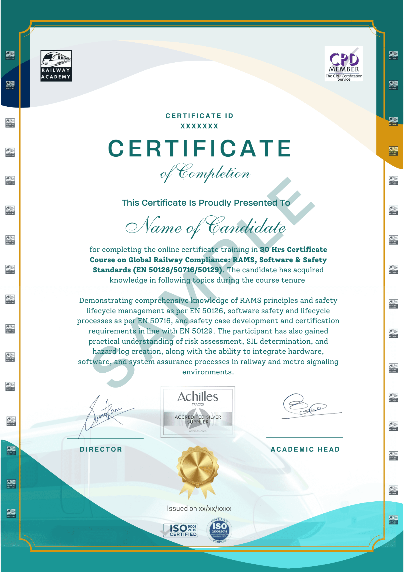Sample certificate for the self-paced course