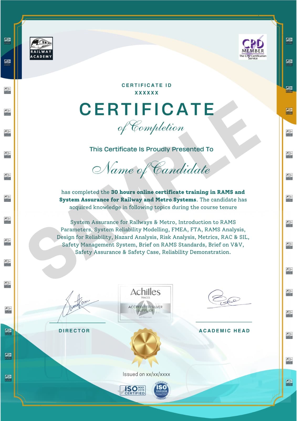 Sample certificate for the self-paced course