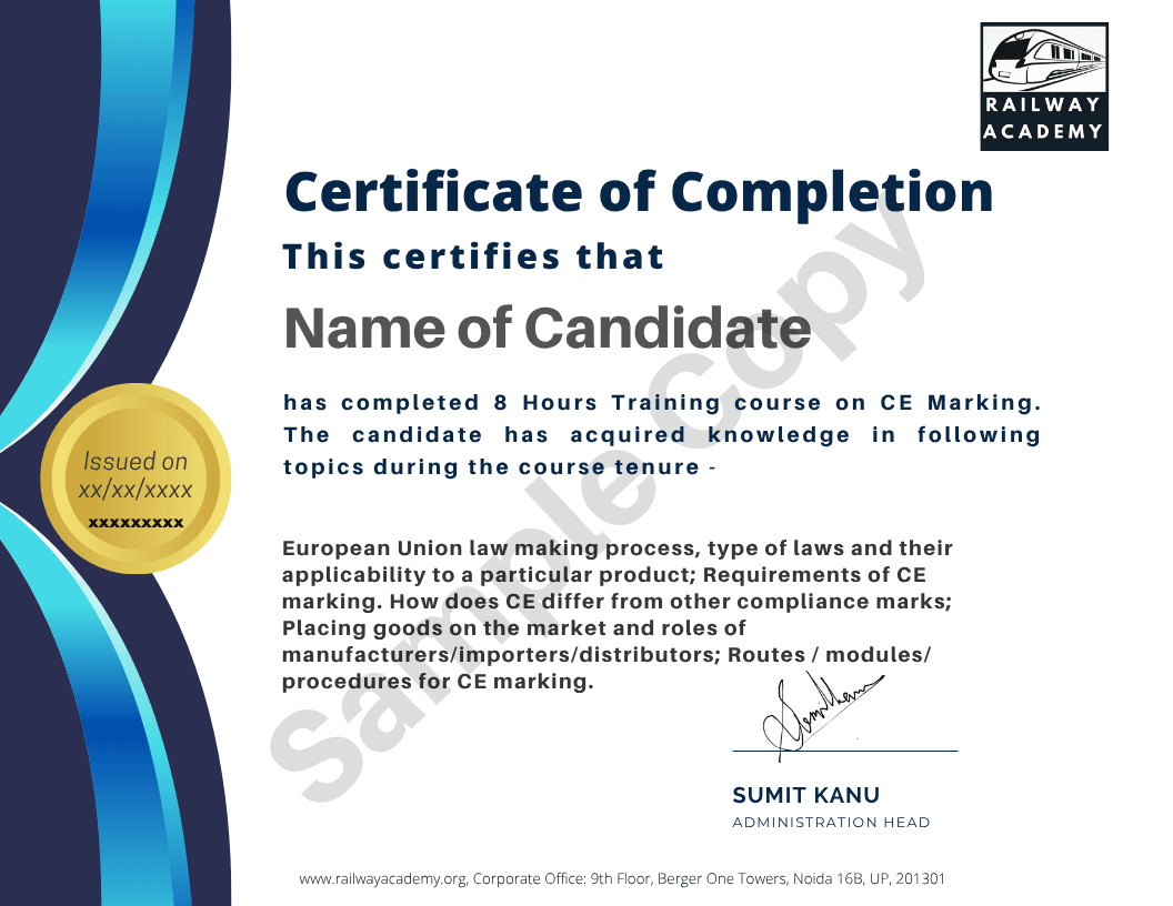 Sample certificate for CE Marking