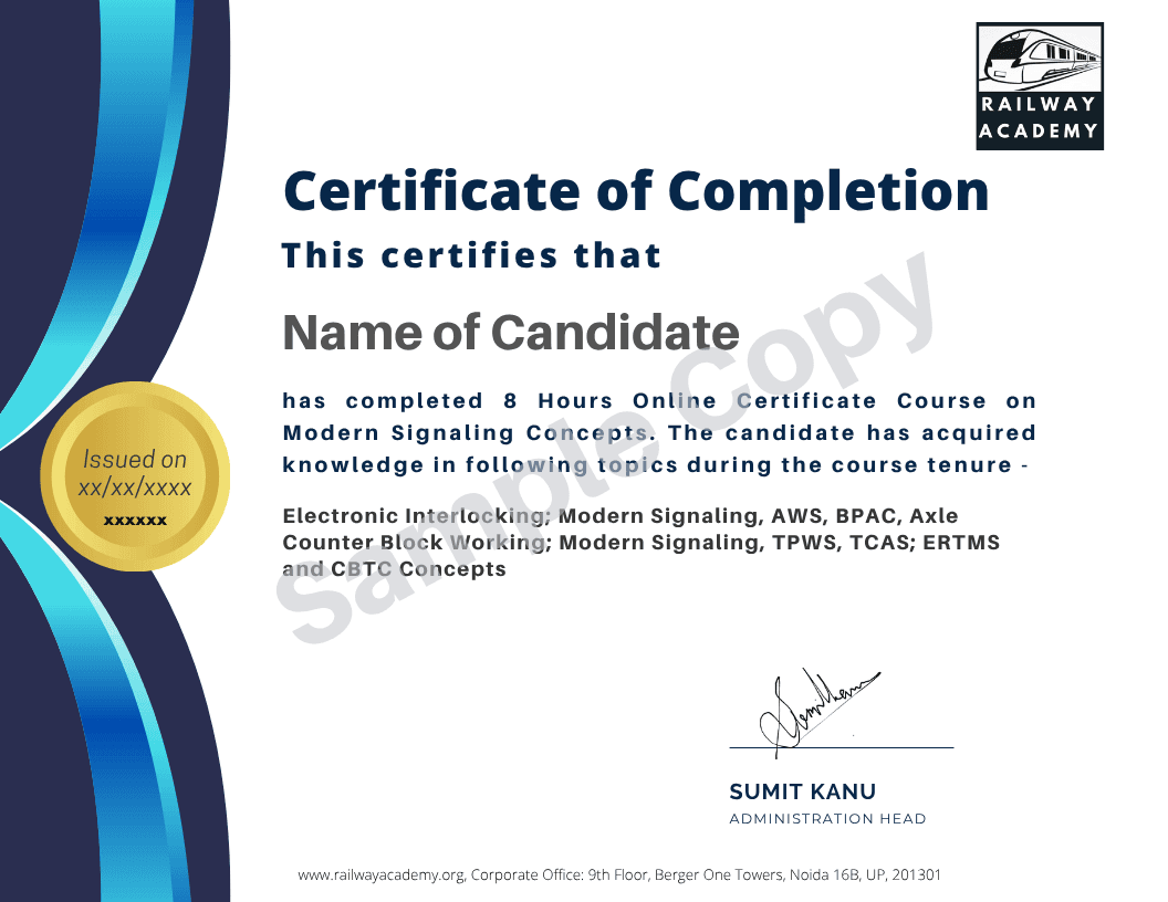 Sample certificate for Modern Signaling Concepts