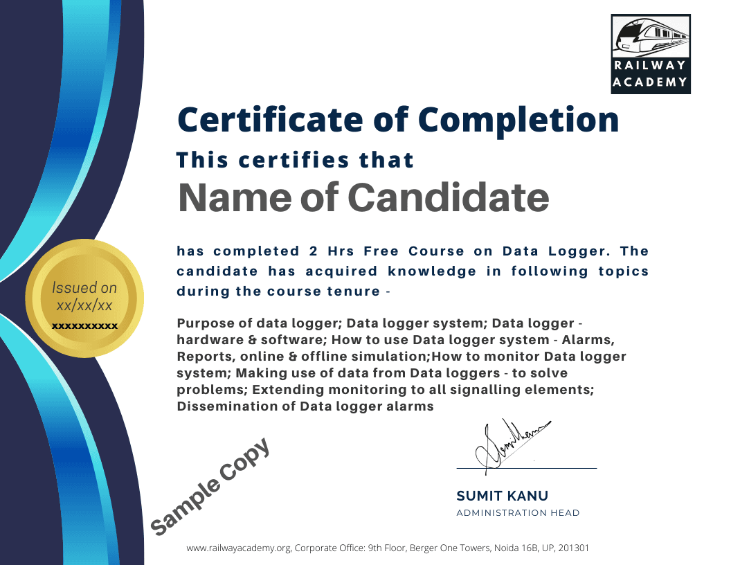 Sample certificate for Data Logger