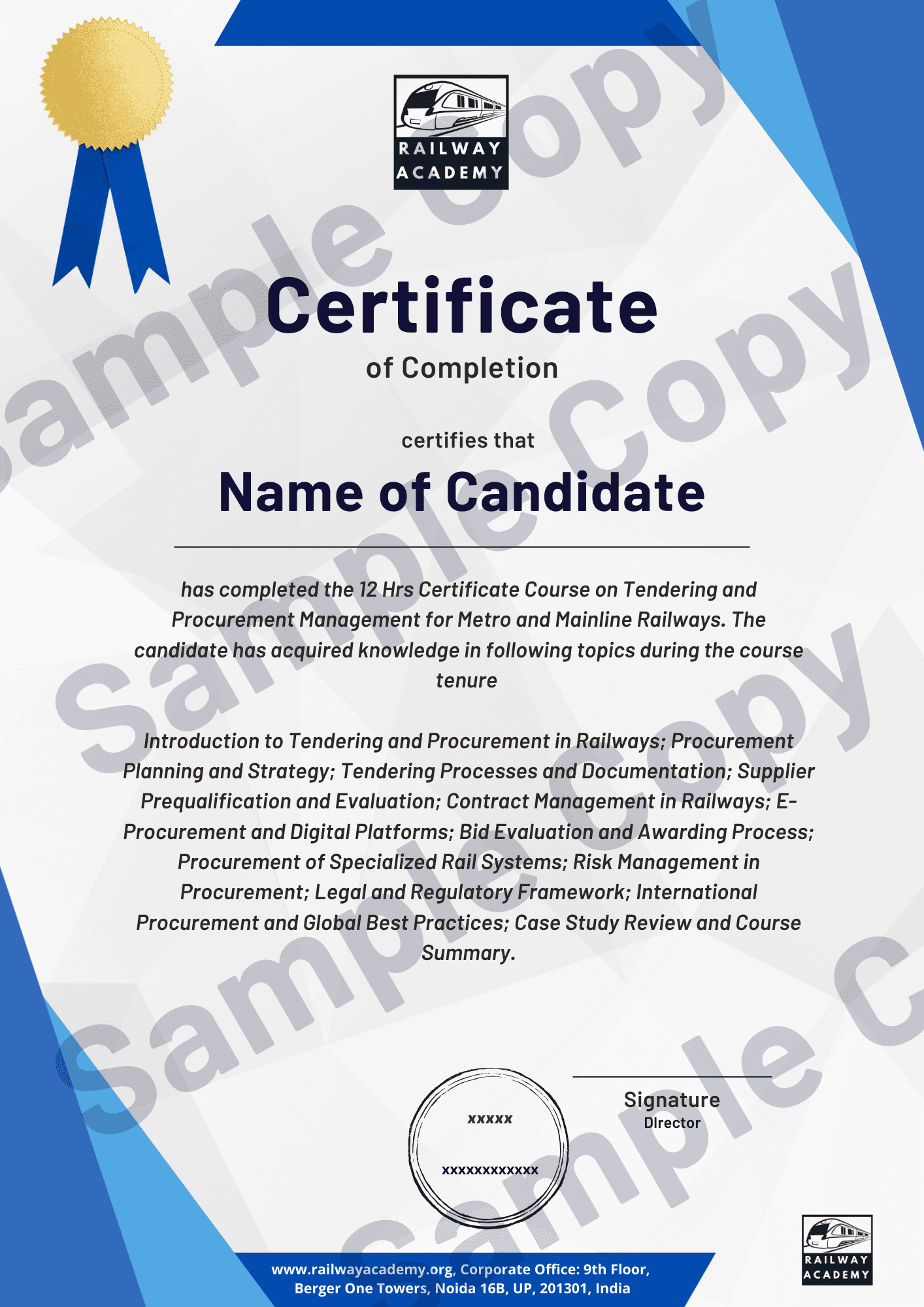 Sample certificate for the self-paced course