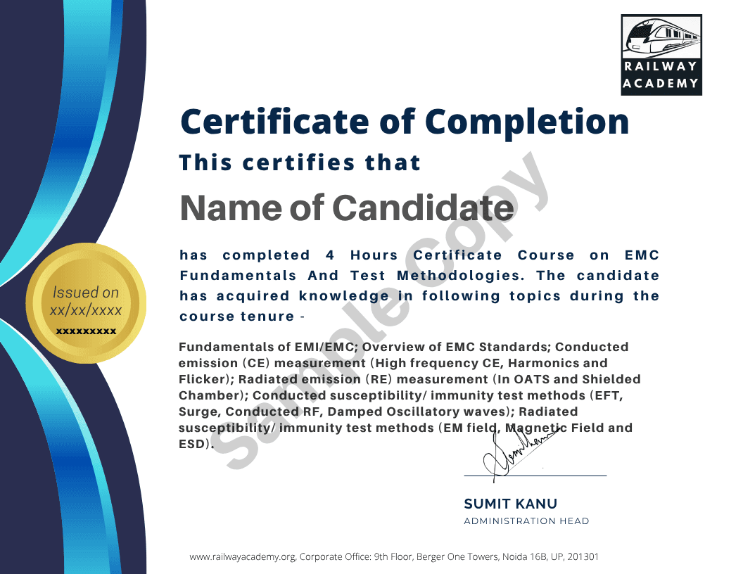Sample certificate for this live course