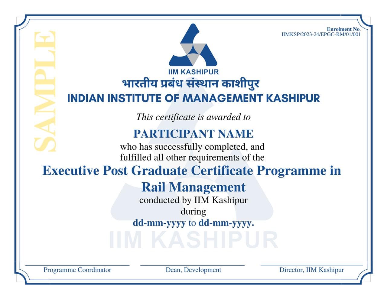 Executive PG Certificate in Rail Management certificate